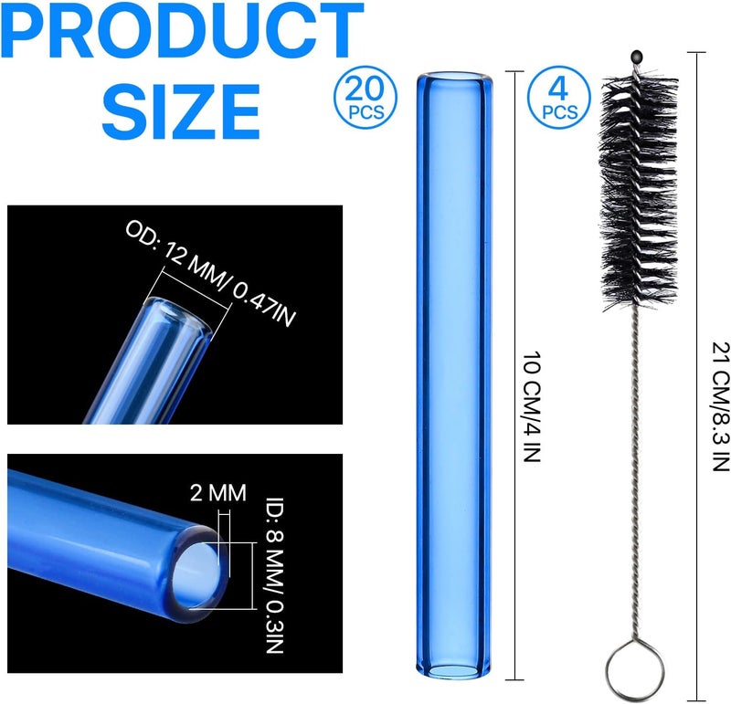 Lainballow 20pcs 4 Inch Blue Borosilicate Glass Blowing Tubes, 12mm OD, 8mm ID, 2mm Thick Wall, with 4 Cleaning Brushes - Image 2